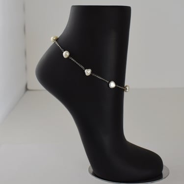 70's sterling pearls minimalist mermaid anklet, Italy 925 silver freshwater pearls ankle bracelet 