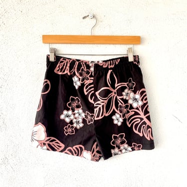 Vintage Hawaiian Floral Shorts 80s 90s Hawaii Pink Hibiscus High Waisted Shorts 