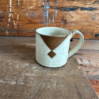 Mug - Americano in White with Brown Geometrics 