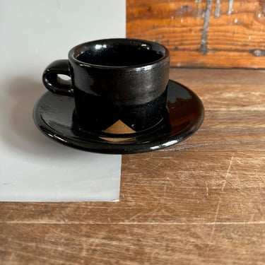 Espresso Cup and Saucer - Brown and White Striped 