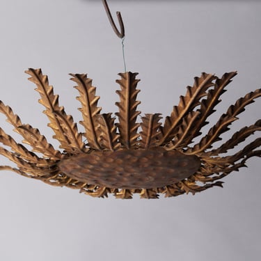 1940's Spanish Gilt Iron Sunflower Ceiling Light