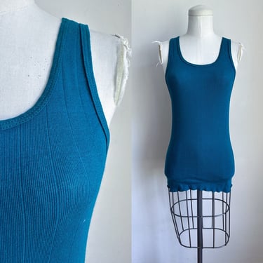 Shipping Delay // Vintage Teal Cotton Tank Top / S-M 