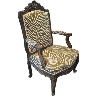 French Louis XV Oak Upholstered Open Armchair (Fauteuil)