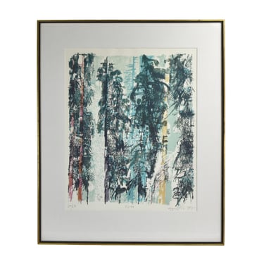 Hugo Wetli Swiss "Winter" 1960’s Abstract Pine Tree Forest sgd L/E Lithograph 