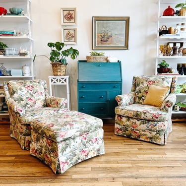 Floral Chairs with Ottoman