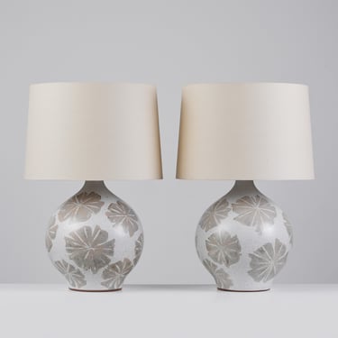 Pair of David Cressey Floral Ceramic Glazed Lamps 