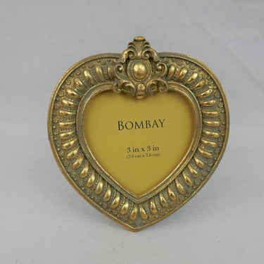 Heart-Shaped Picture Frame - Chunky Gold Tone w/ Glass - Bombay Co - Holds 3