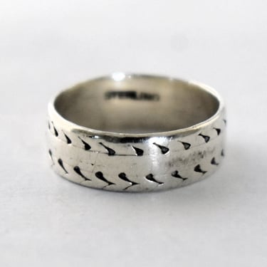 70's etched sterling size 6 tribal hippie band, handcrafted 925 silver mystic raindrops ring 