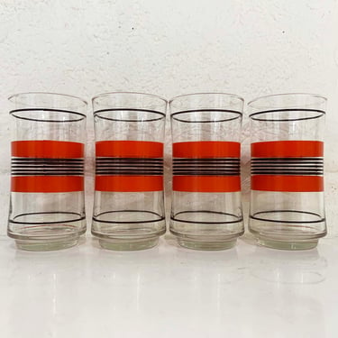 Vintage Mid Century Striped Glasses Brown Orange White Tumbler Glass Barware Set of 4 Barware Glassware Cocktail 1960s 