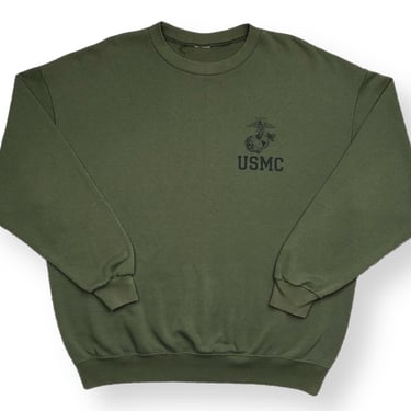 Vintage 90s USMC Marine Corps Essential  Olive PT Crewneck Sweatshirt Pullover Size XL 