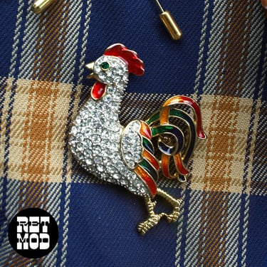Blingy Vintage Rhinestoned Rooster Brooch 