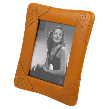 Gucci, Italy Gold Cognac Leather Picture Frame