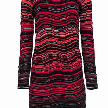 M Missoni - Red, Black & Coral Long Sleeve Knit Bodycon Dress Sz 6