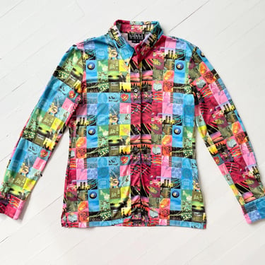 1990s Nicole Miller Rainbow Novelty Print Shirt 