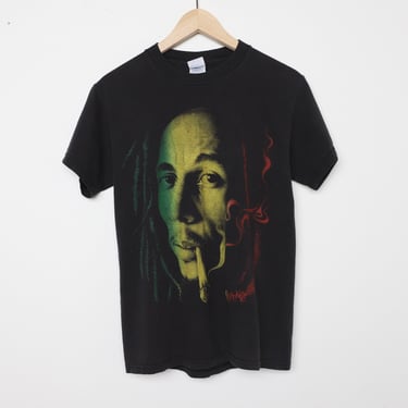 vintage BOB MARLEY reggae rasta vintage BLACK t-shirt top -- men's size small 