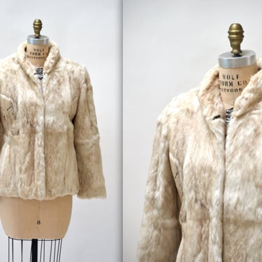 Vintage Rabbit Fur Jacket Coat Cream White Rabbit Fur Coat Size Medium// 80s Vintage Rabbit Fur Jacket Cream White 