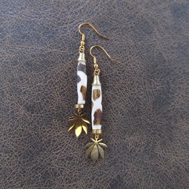 Batik print bone and marijuana leaf earrings 