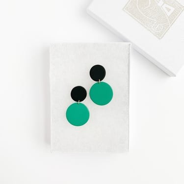 PHILLIPA in black + emerald | Polymer Clay Statement Earrings, Modern Minimalist, Art Deco, Circles, Hypoallergenic Posts 