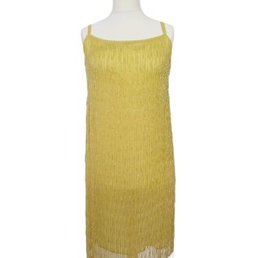 Vintage Gianfranco Ferre Green Beaded Fringed Silk Dress