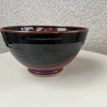 Vintage studio art pottery side bowl purples signed 4” x 7.5” 