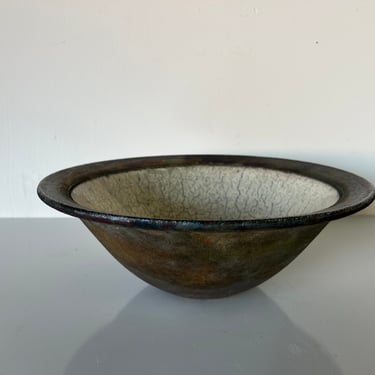 Vintage Handmade Raku Pottery Bowl , Signed 