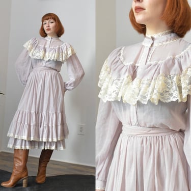 Vintage 1970s Dress / 70s Gunne Sax Two Piece Set / Lilac Purple ( XS S ) 