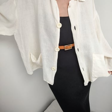 Vintage Cloud White Linen Light Chore Coat