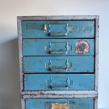 Vintage Union Chest Utility Cabinet 410 Teal Metal Four Drawers Storage Industrial Container Rustic Metal Hardware Shop Drawer Storage 