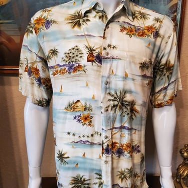 Pierre Cardin Shirt, Palm Tree Shirt, Tropical Shirt, Mens Vintage Shirt, Designer Shirt, Cruise Wear 