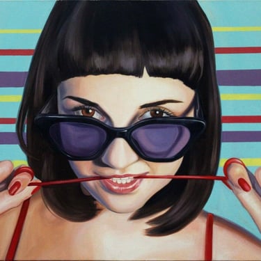 Michelle Tanguay Girl with Red Licorice Acrylic Painting on Canvas Unframed 