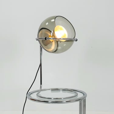 Mid-Century Space Age Table Lamp in Glass & Chrome, 1980s Italy 