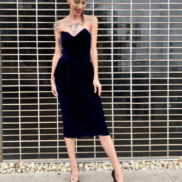 Midnight Blue Velvet Cocktail Dress