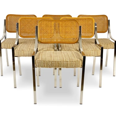 Chrome and Caned Upholstered Dining Chairs, Circa Late 1960s - *Please ask for a shipping quote before you buy. 