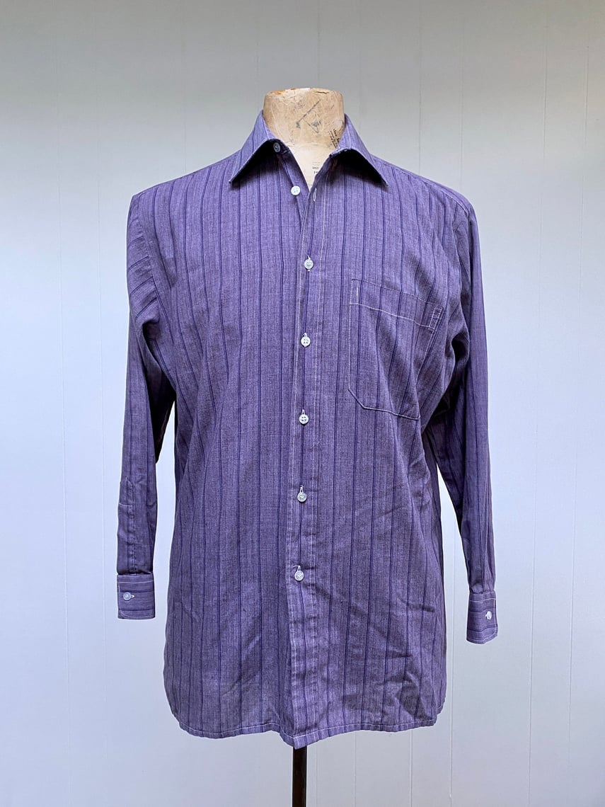 Vintage 1980s Purple Striped Men's Dress Shirt, Poly-Cotton Blend Long ...