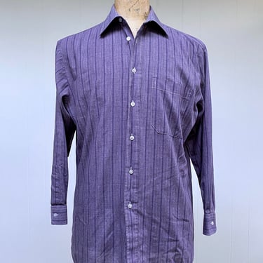 Vintage 1980s Purple Striped Men's Dress Shirt, Poly-Cotton Blend Long Sleeves, Small to Medium 15 1/4 Neck 32 Sleeve, EUR 39 