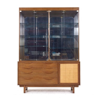 Lawrence Peabody for Nemschoff Walnut and Cane Credenza and Hutch - mcm 