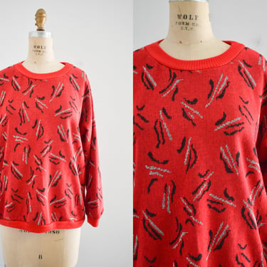 1980s Red and Black Patterned Sweater 