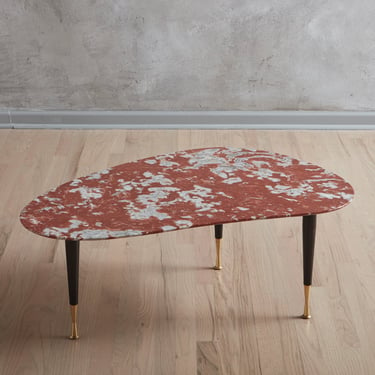 Rosso Francia Marble Coffee Table with Tripod Metal Base, Italy 1950s