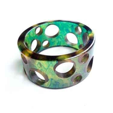 Vintage Bakelite Green Marbled Bangle, Swiss Cheese Bakelite, Vintage Estate Jewelry, Green Marbleized Bakelite Bracelet, Gift for Her 