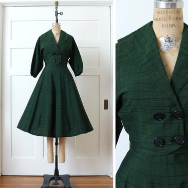 vintage 1950s womens new look suit • dark green lightweight full cut skirt & cropped jacket 