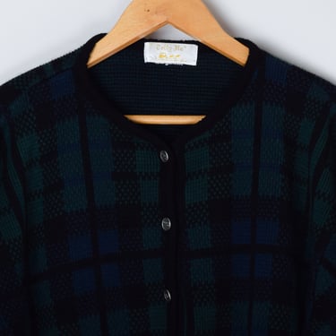 Antique 1950s Dark Green Plaid Cardigan - 