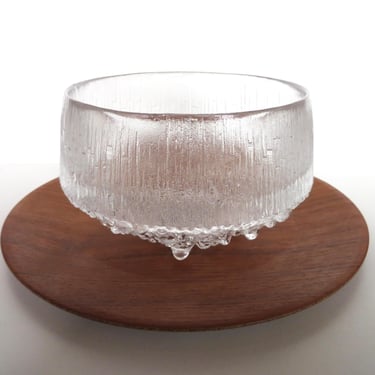 Vintage Iittala Ultima Thule Bowl, Tapio Wirkkala Footed Candy Dish, Scandinavian Textured Icy Glass Bowl 