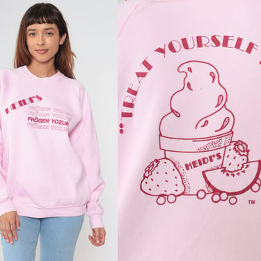 Heidi's Frōgen Yozurt Shirt 80s Frozen Yogurt Sweatshirt Baby Pink Graphic Vintage Retro Food Print Raglan Sleeve 1980s Extra Large xl 