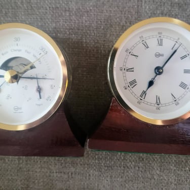Vintage 2 piece set BARIGO Desk set Weather Station Barometer Thermometer and Clock made in Germany 