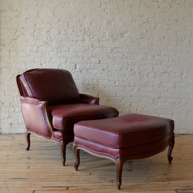 Ethan Allen Full-Grain Leather Club Chair / Ottoman