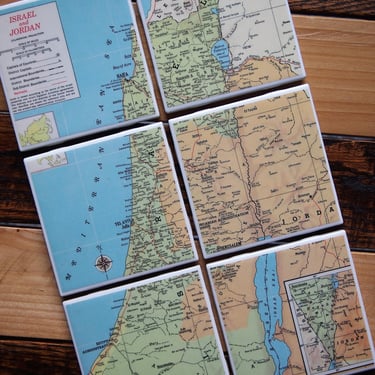 1967 Israel Jordan Vintage Map Coaster Set of 6. Israel Map. Vintage Jordan Map. Jerusalem Gift. Middle East Décor. Tel Aviv Map Travel Gift 