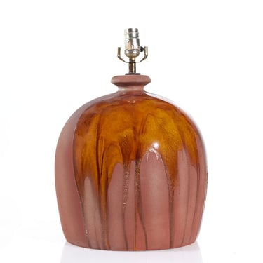 Mid Century Orange Drip Glaze Pottery Lamp - mcm 