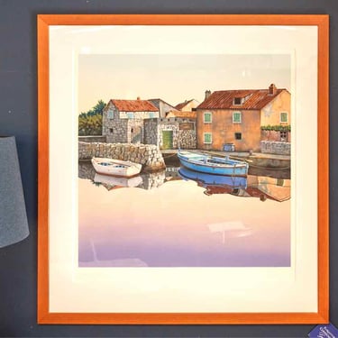Mixed Media European Cove with Boats Wall Decor