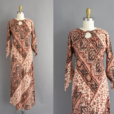 vintage 1970s Dress  | Paisley Cotton Angel Wing Dress | Small 