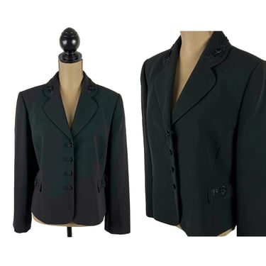 Y2K Dressy Black Blazer XL Petite, Beaded Embroidered Cocktail Suit Jacket, 2000s Clothes for Women, Plus Size 16 Tahari - Arthur Levine 